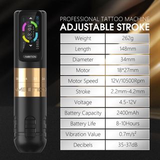 Ambition Seher Adjustable Stroke Wireless Tattoo Machine Pen thumbnail 13