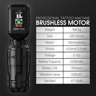 Ambition Lutin Wireless Tattoo Machine Short Pen Kit thumbnail 11