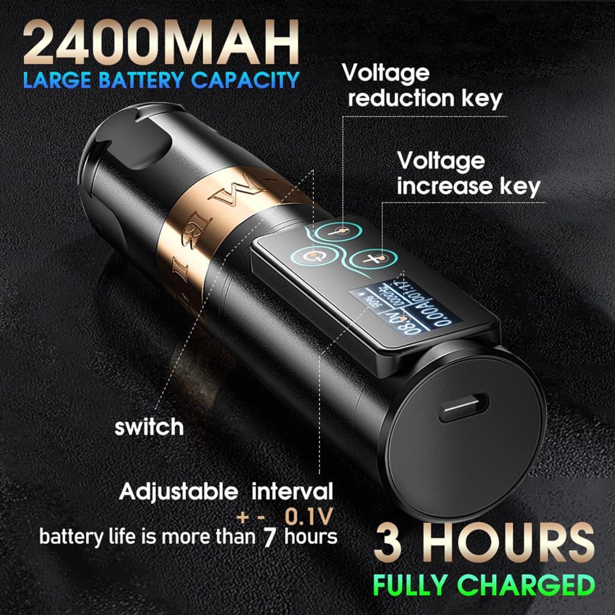 Ambition Vibe Wireless Tattoo Machine pen With Extra 3 Brushless Motors&Stroke Cams